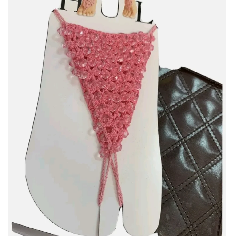 New Nordstrom hue Foot Thong Crochet w/ Pink Beads